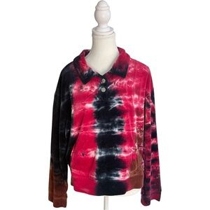 Juicy Couture Velour Snap Button Sweatshirt Tie Dye Red Black